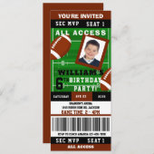 Rugby Football Ticket Foto Verjaardagsuitnodiging Kaart (Voorkant / Achterkant)