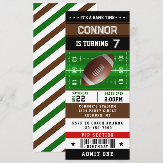 Rugby Football Ticket Pass Birthday Uitnodiging (Voorkant / Achterkant)