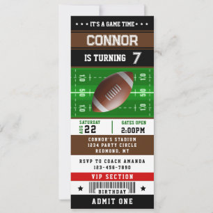 Rugby Football Ticket Pass Birthday Uitnodiging