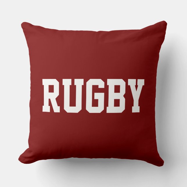 RUGBY Fun 70s Athletic White Text On Bold Deep Red Kussen (Voorkant)