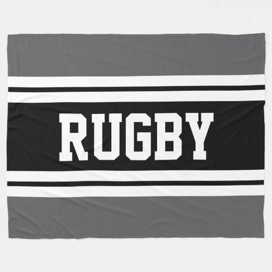 RUGBY Fun Athletic Grijs Zwart Wit Racing Stripes Fleece Deken (Voorkant (Horizontaal))