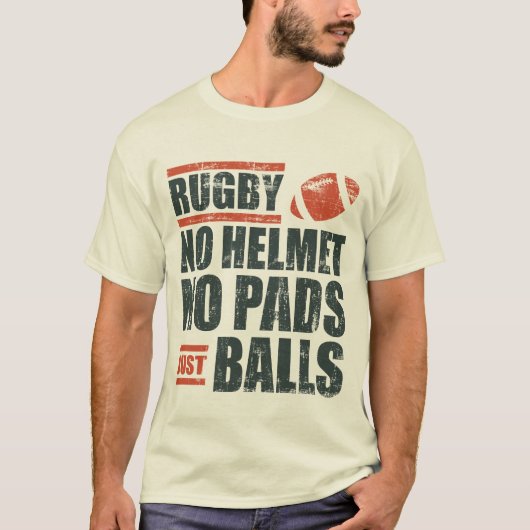 Rugby: geen helm, alleen maar ballen t-shirt (Voorkant)