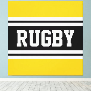 RUGBY Helder Geel Zwart Wit Racing Stripes Canvas Afdruk