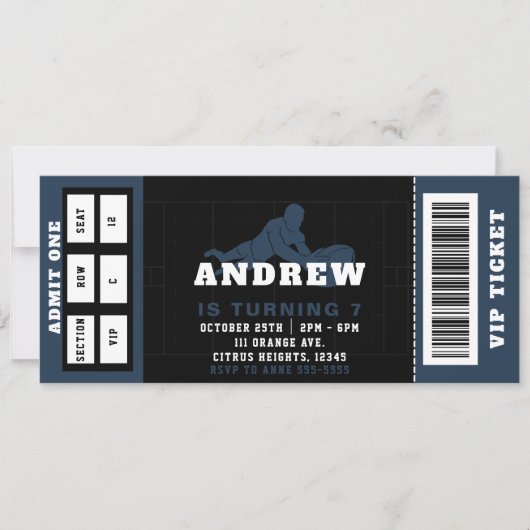 Rugby league Ticket Verjaardagsfeestuitnodiging Kaart (Voorkant)