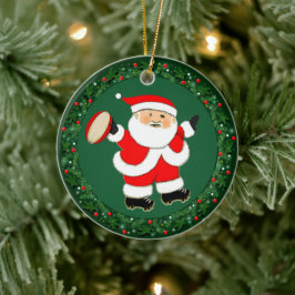 Rugby met kerstcadeau keramisch ornament