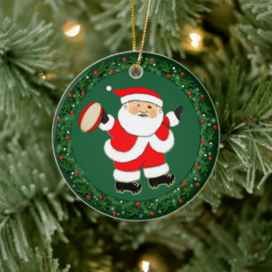 Rugby met kerstcadeau keramisch ornament