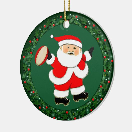 Rugby met kerstcadeau keramisch ornament (Links)