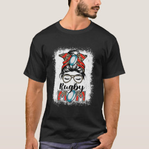 Rugby Moeder Spel Dag Messy Bun Leopard Moederdag T-shirt
