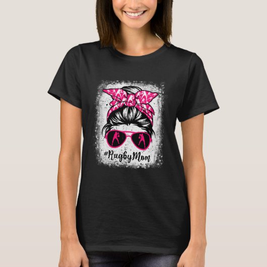 Rugby Mom Leopard Messy Bun Sport  Mother's Day T-shirt (Voorkant)