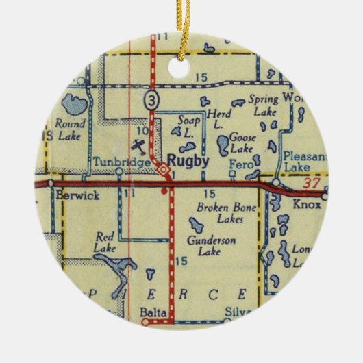 Rugby ND Map Keramisch Ornament (Voorkant)
