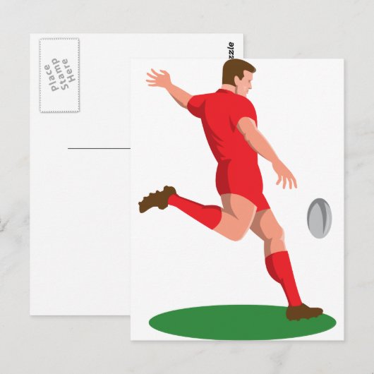 rugby player kicking ball retro briefkaart (Voorkant / Achterkant)