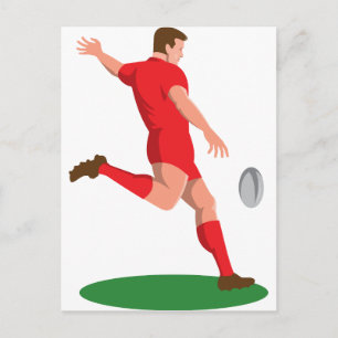 rugby player kicking ball retro briefkaart