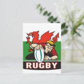 Rugby player scoring try wales flag briefkaart (Staand voorkant)