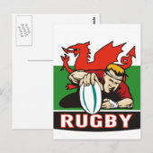 Rugby player scoring try wales flag briefkaart (Voorkant / Achterkant)