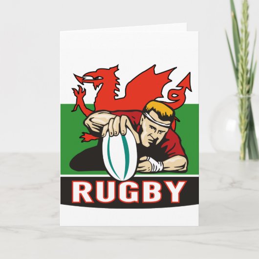 Rugby player scoring try wales flag kaart (Voorkant)