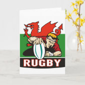 Rugby player scoring try wales flag kaart (Gele Bloem)