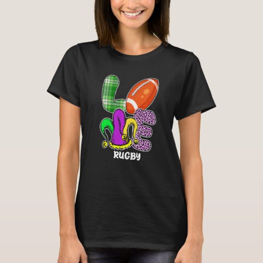 Rugby Player Sports Lover Leopard Mardi Gras Carni T-shirt (Voorkant)