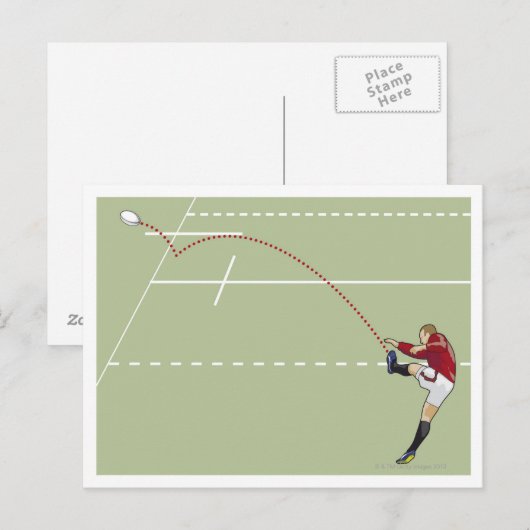 Rugby-speler die een bal in aanraking schopt, met  briefkaart (Voorkant / Achterkant)