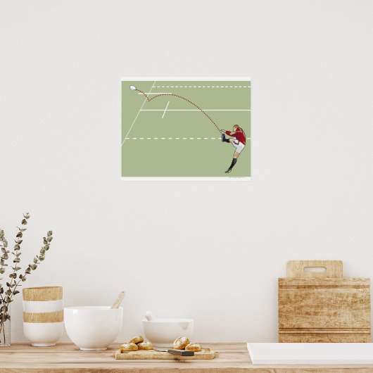 Rugby-speler die een bal in aanraking schopt, met  poster (Keuken)