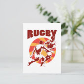 Rugby-speler die retro-stijl aanpakt briefkaart (Staand voorkant)