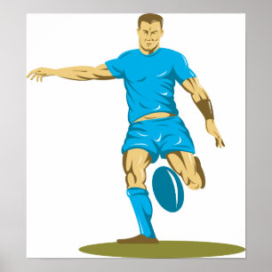 Rugby speler schoppen bal atletische sporten poster