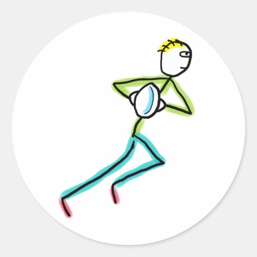 Rugby Stickman Ronde Sticker (Voorkant)