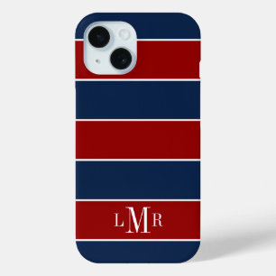 Rugby Stripes 3 Letter Monogram iPhone 15 Case