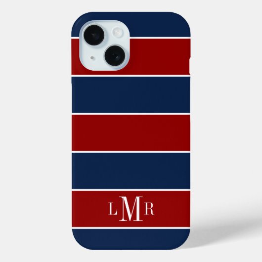 Rugby Stripes 3 Letter Monogram Case-Mate iPhone Case (Achterkant)