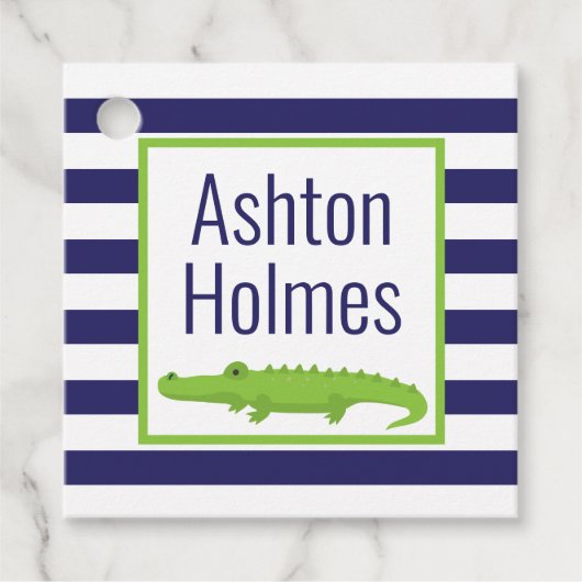 Rugby Stripes Alligator Favor Cadeau Labels (Voorkant)