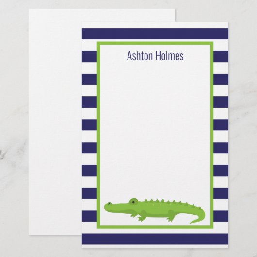 Rugby Stripes Alligator Gepersonaliseerd Briefpapi Briefpapier (Voorkant / Achterkant)