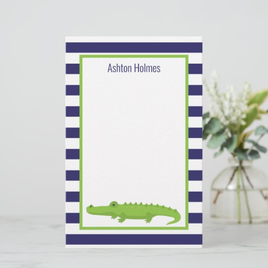 Rugby Stripes Alligator Gepersonaliseerd Briefpapi Briefpapier (Staand voorkant)