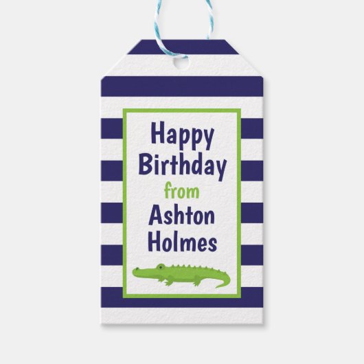 Rugby Stripes Alligator Gepersonaliseerde Gift Lab Cadeaulabel (Voorkant)