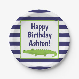 Rugby Stripes Alligator Personalized Party Borden Papieren Bordje