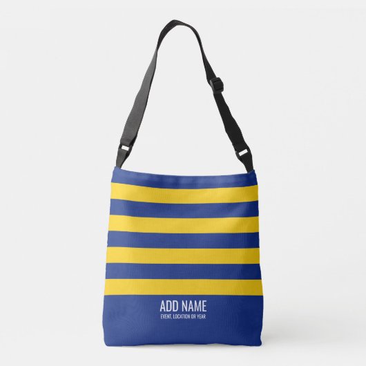 Rugby Stripes Eenvoudig Monogram - Marine en Geel Crossbody Tas (Achterkant)