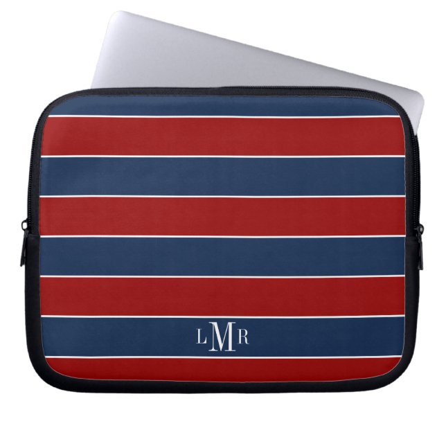 Rugby Stripes monogrammed Laptop Sleeve (Voorkant)