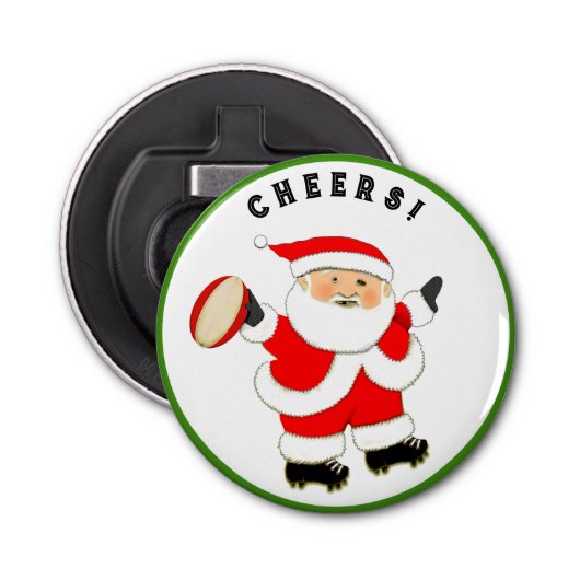 Rugby-studenten die met kerstmis stoppen button flesopener (Voorkant)