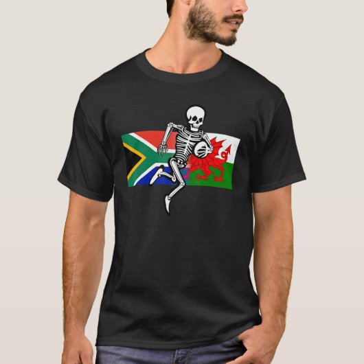 Rugby supporter SA & Wales flags & botten T-shirt (Voorkant)