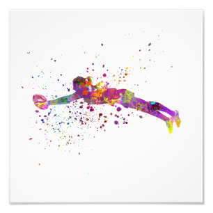 Rugby voor vrouwen in waterverf foto afdruk