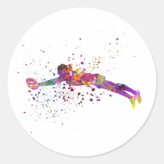 Rugby voor vrouwen in waterverf ronde sticker (Voorkant)
