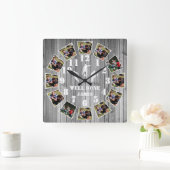 Rugby Wooden Effect Personalise Photo Collage Larg Vierkante Klok (Huis)
