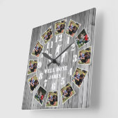 Rugby Wooden Effect Personalise Photo Collage Larg Vierkante Klok (Hoek)