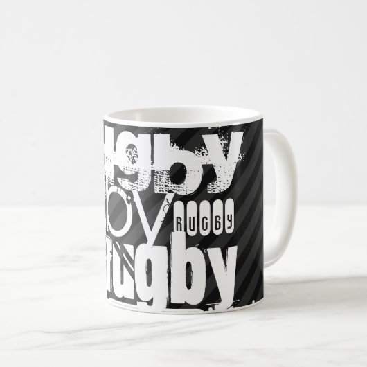 Rugby; Zwarte en donkergrijze strepen Koffiemok (Voorkant rechts)