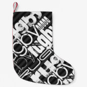 Rugby; zwarte en donkergrijze strepjes kleine kerstsok (Voorkant)