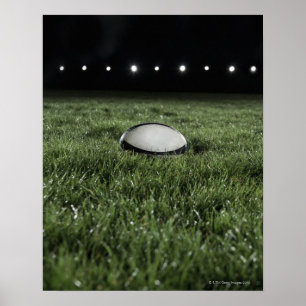 Rugbybal op het grasveld van een poster