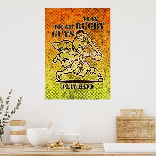 rugbyspeler met kogelaanval van shark poster (Keuken)