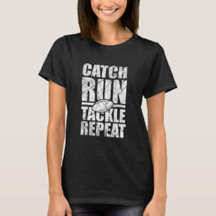 Rugbyspeler Voetbalteam Vang Run Tackle Herhaal T-shirt