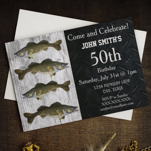 Rugged Adult Walleye Vist Camo Birthday Invitat Kaart