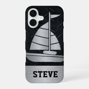 Rugged Black Diamond Bord Silver Zeilboot Naam iPhone 16 Hoesje