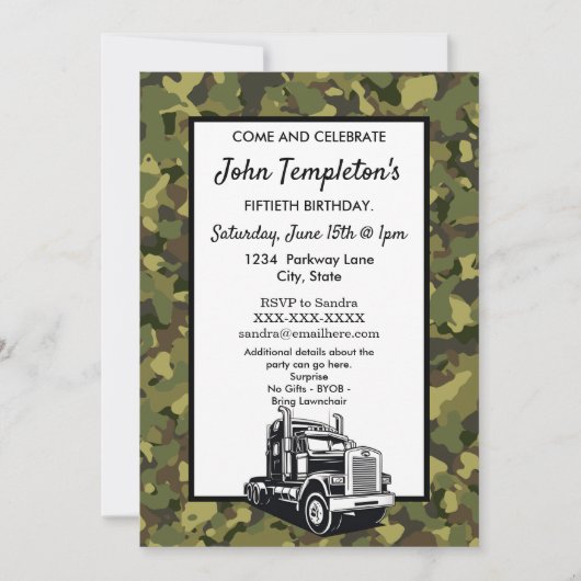 Rugged Camo Truck Driver Camo Cool Verjaardag Kaart (Voorkant)