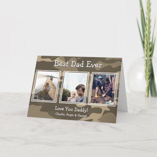 Rugged Camouflage 3 foto beste vader ooit Feestdagen Kaart (Voorkant)